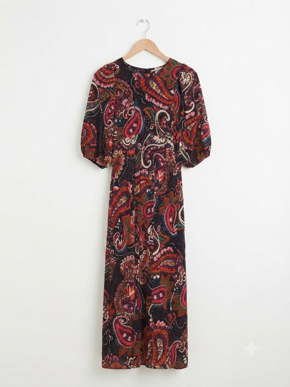 Anthropologie ​Kachel Women's Black Red Paisley Puff Sleeve Midi Dress M